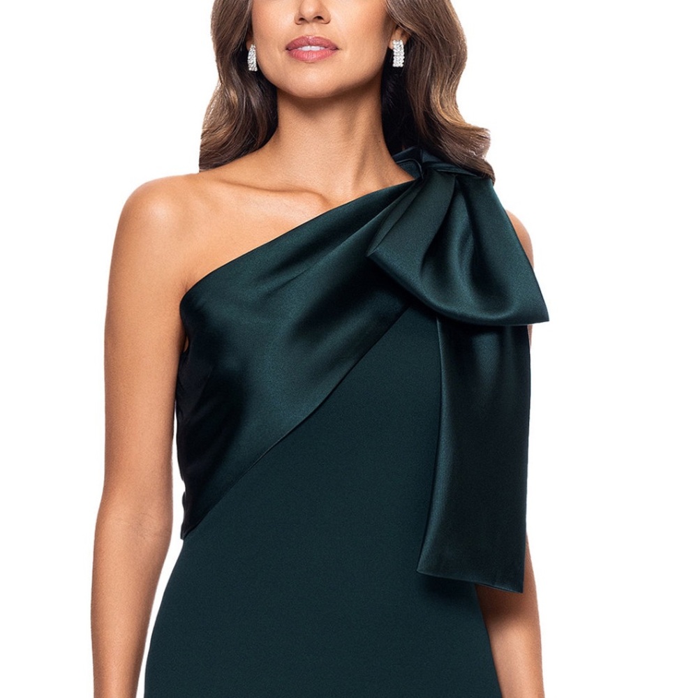 Betsy & Adam One Shoulder Dark Green Dress - Picture 4 of 12